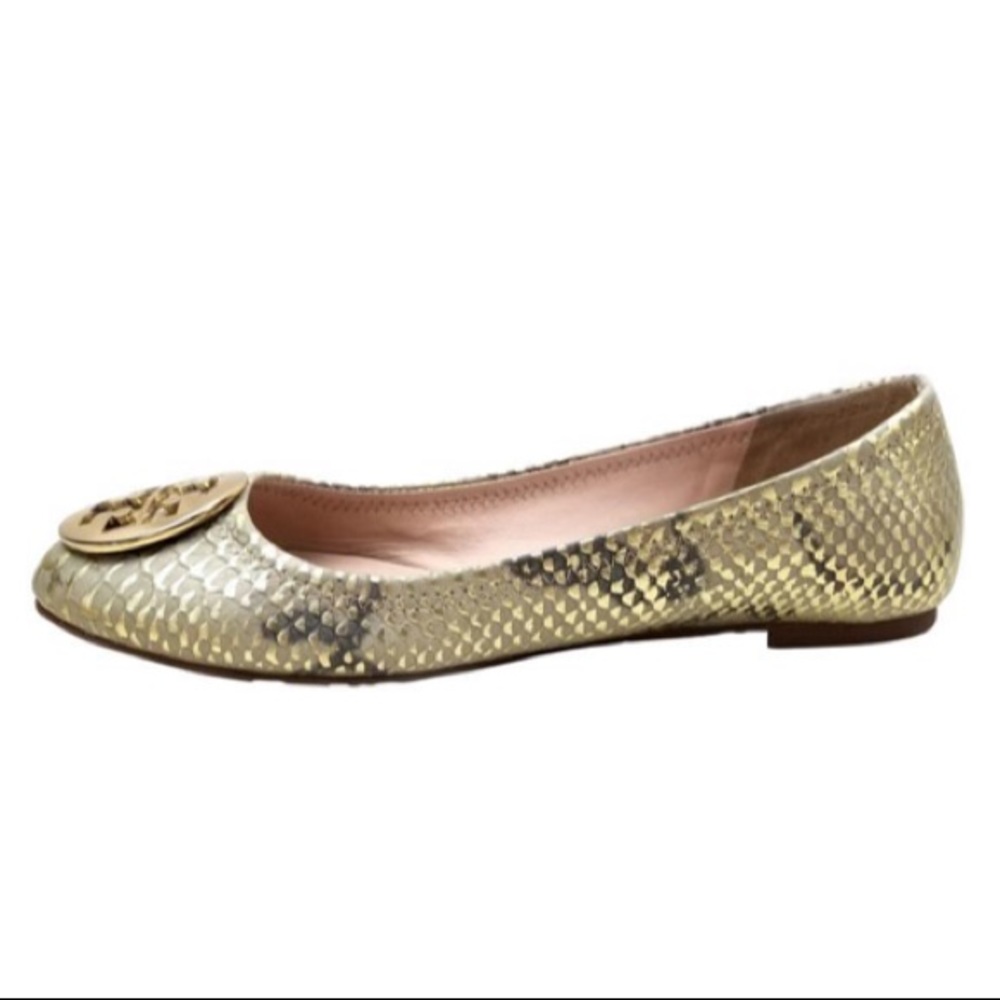 Tory Burch Gold/Natural Riva Ballerina Flats